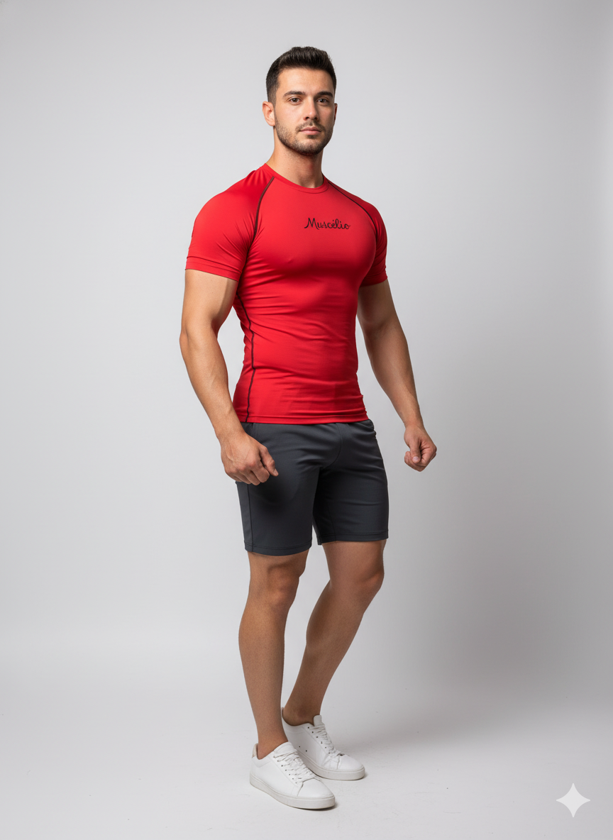 Men Standard Half Sleeve Red Compression T-Shirt