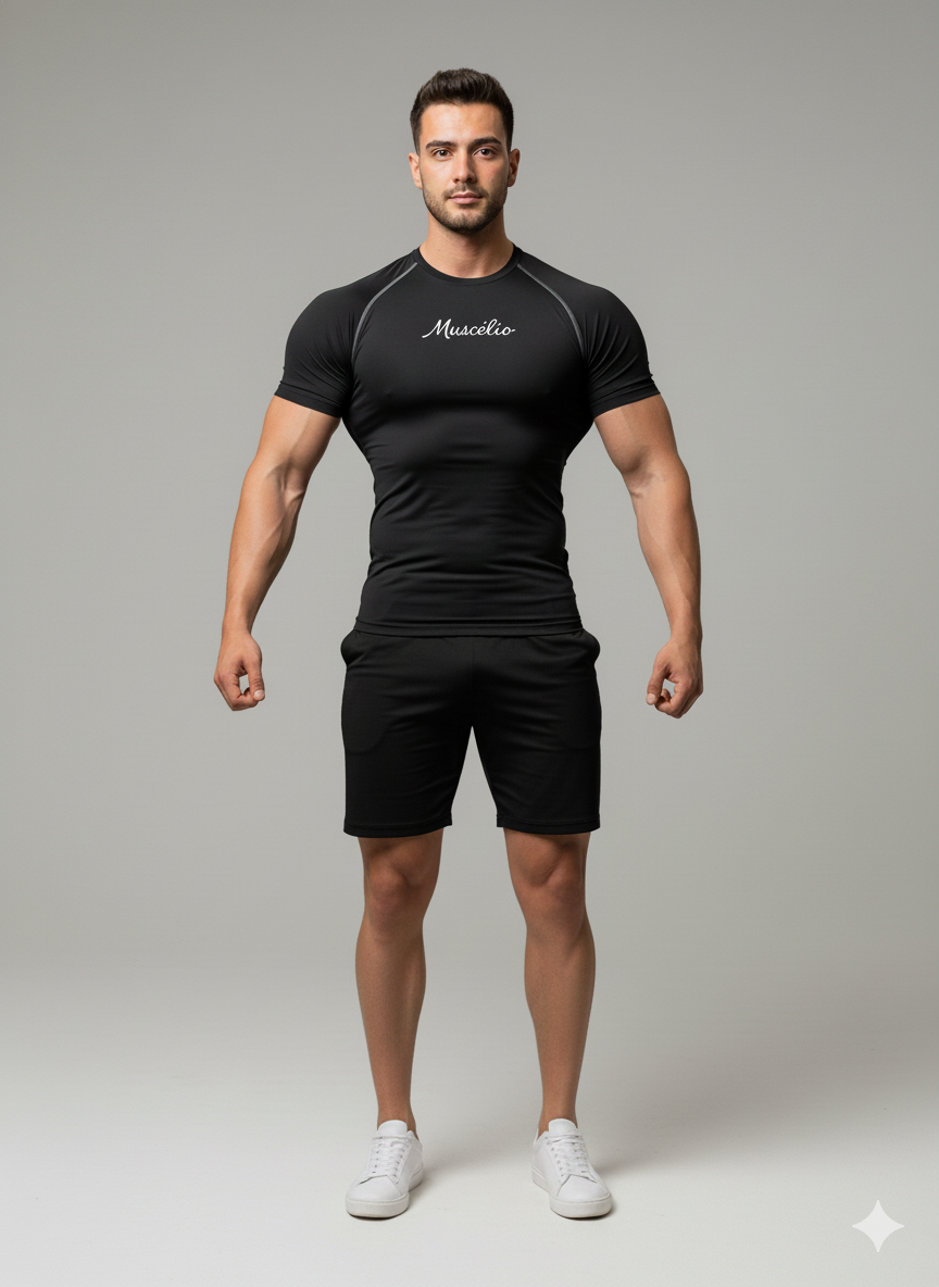 Men Standard Half Sleeve Black Compression T-Shirt