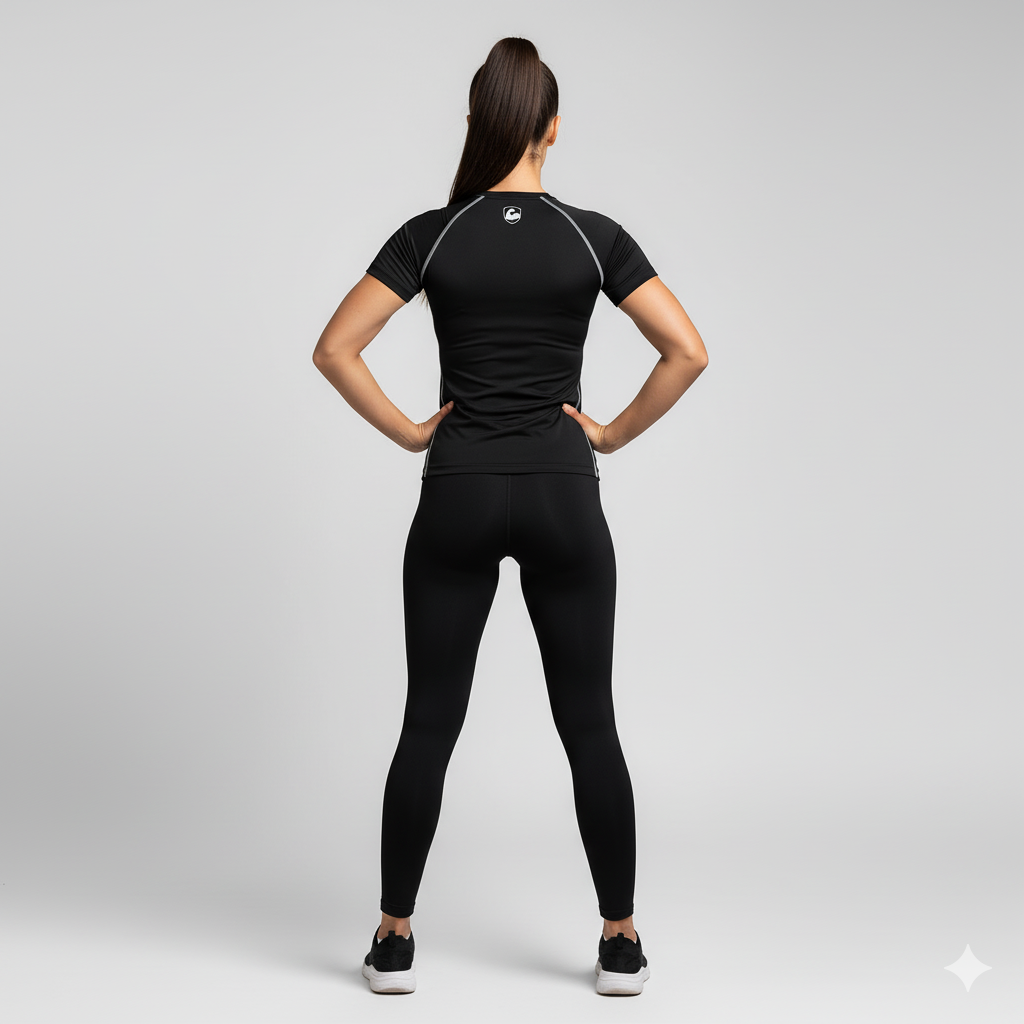 Women Standard Half Sleeve Black Compression T-Shirt