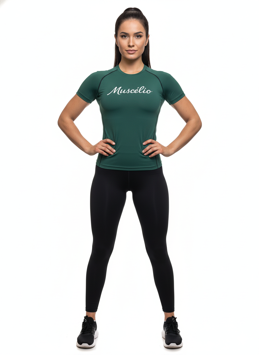 Women Standard Half Sleeve emerald Compression T-Shirt