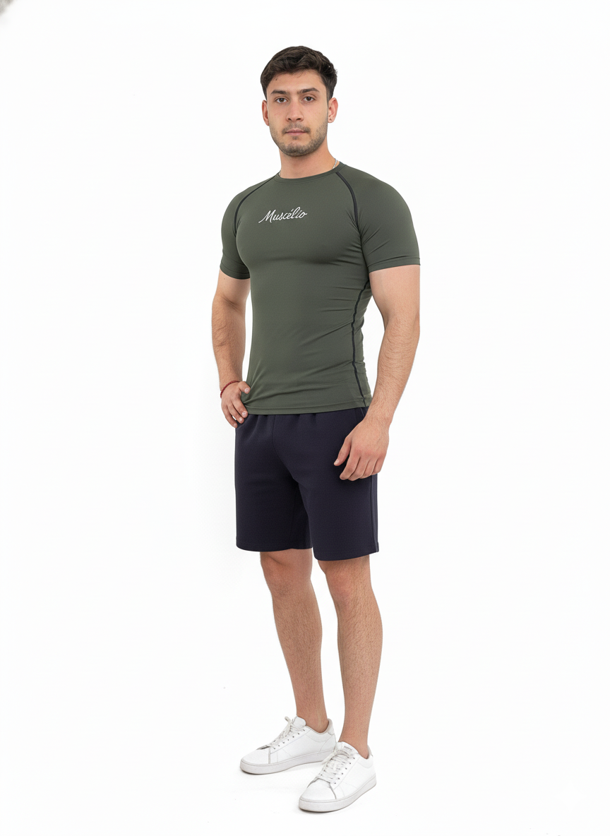 Men Standard Half Sleeve Olive Green Compression T-Shirt