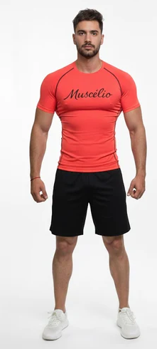 Men Standard Half Sleeve Peach Compression T-Shirt